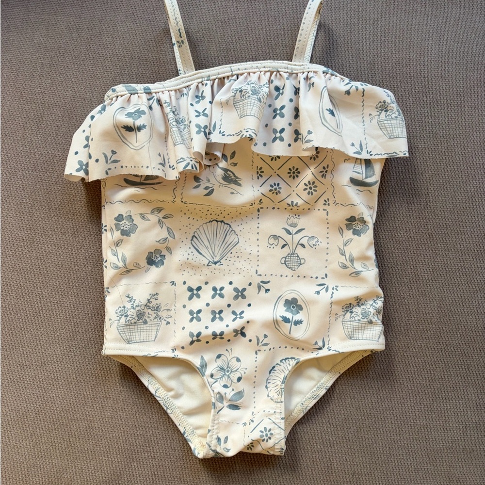 Rylee + Cru Cream and Blue Swimsuit
